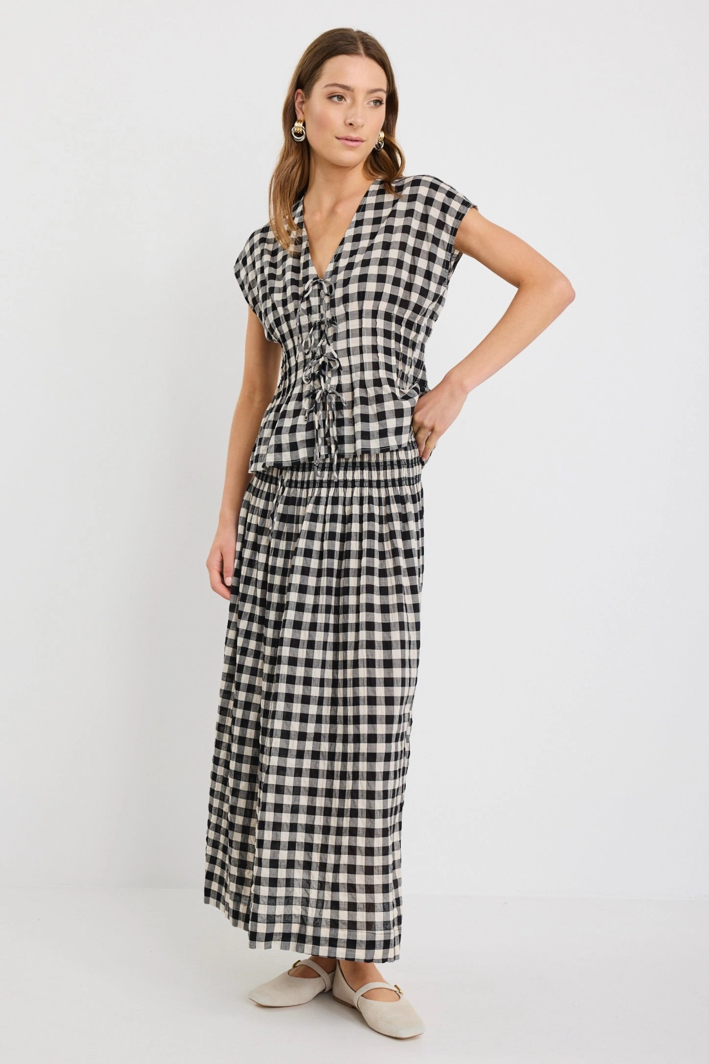 Nouveau Black Gingham Tie Front Vest individual use Functional