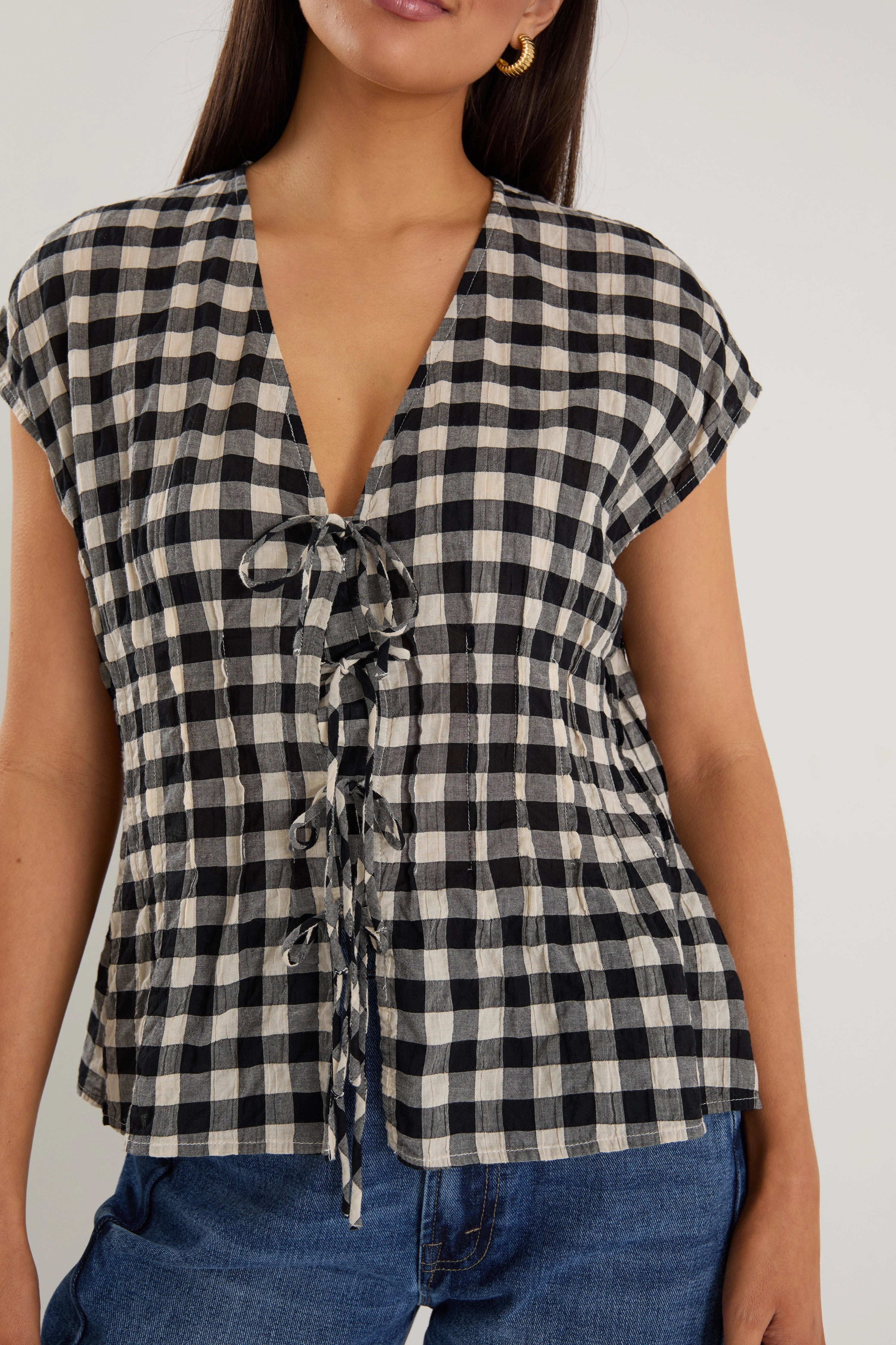 Flexible Fitness Apparel Nouveau Black Gingham Tie Front Vest