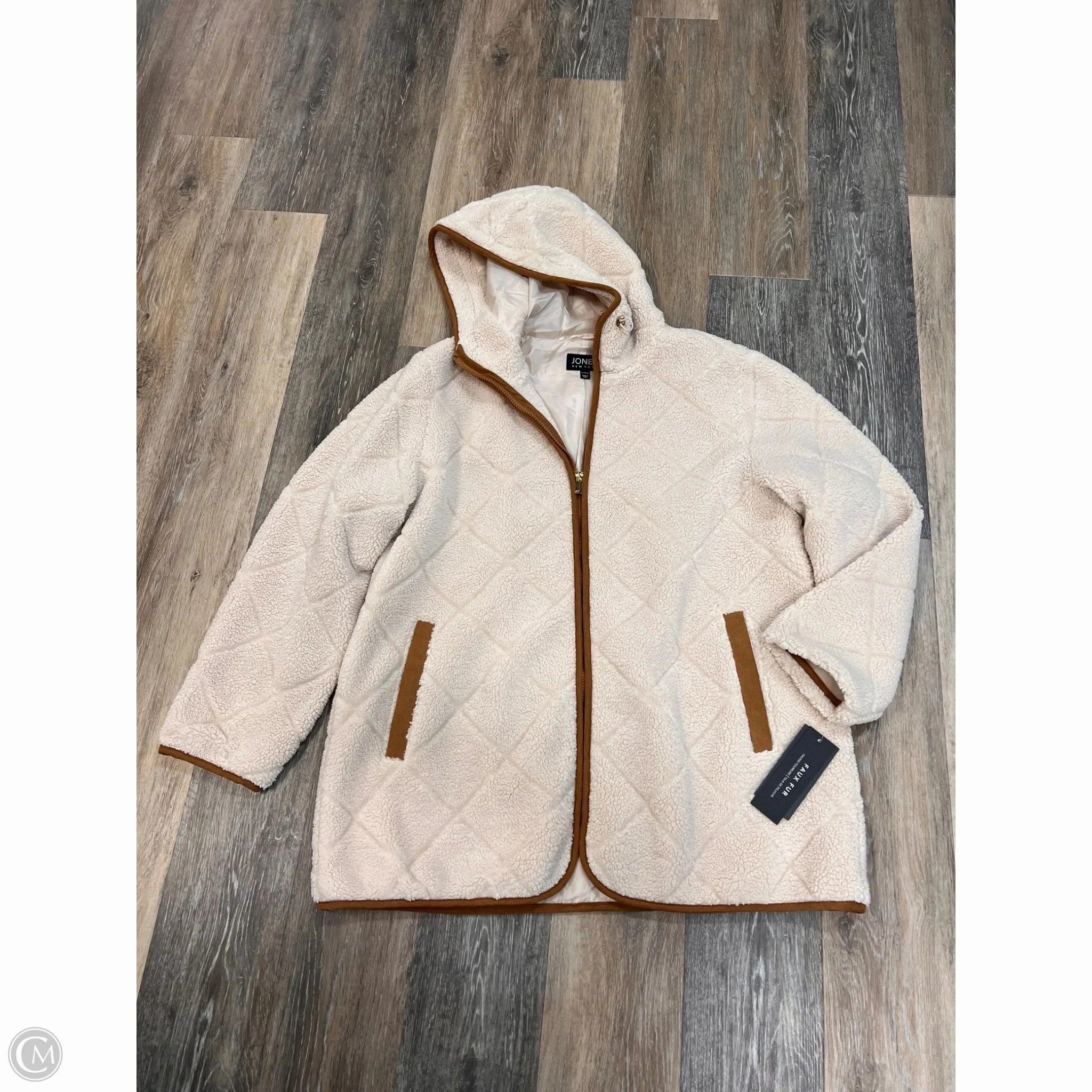 -Jacket Faux Fur & Sherpa By Jones New York In Cream, Size: Xl Sport Inspired Style