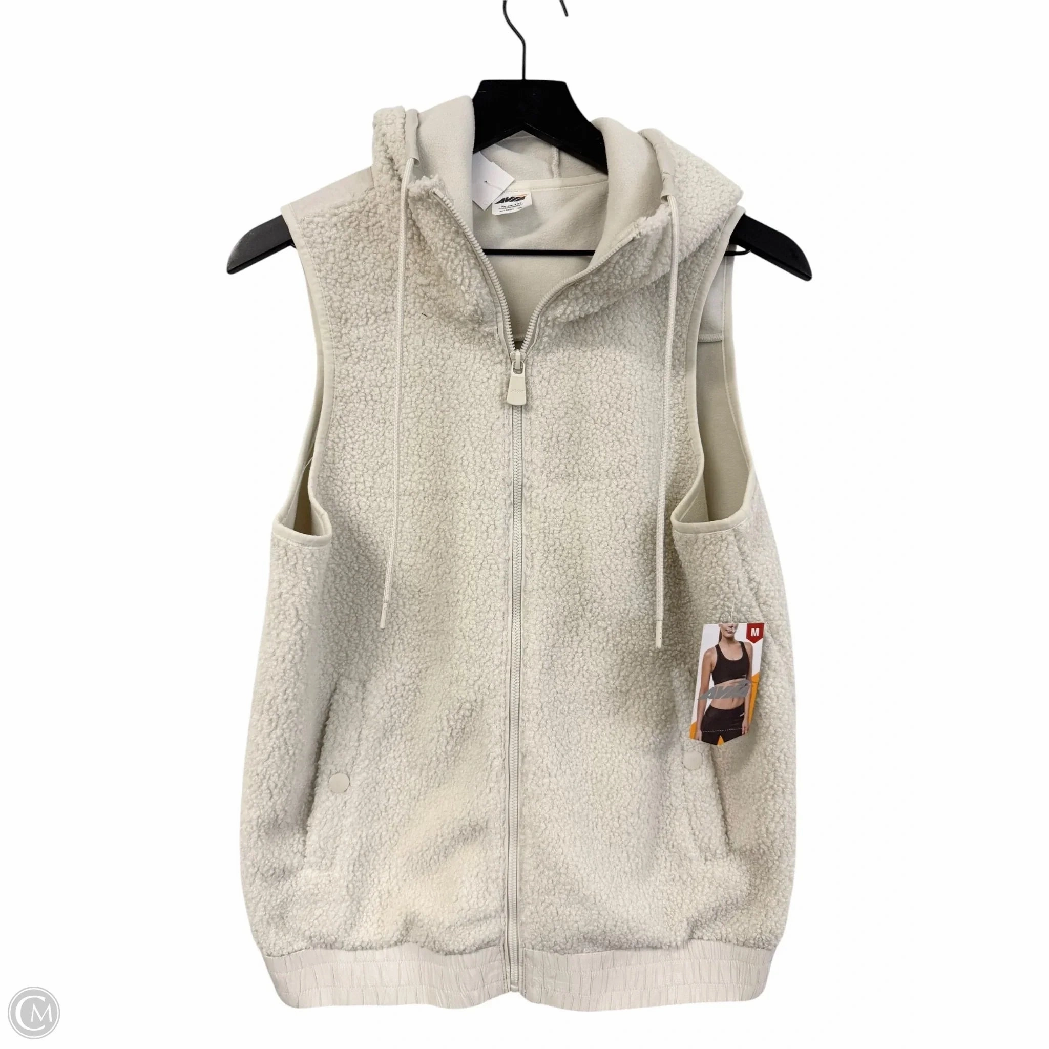 Vest Faux Fur & Sherpa By Avia In Ivory, Size: M Abrasion Resistant Panels Adjustable drawstring
