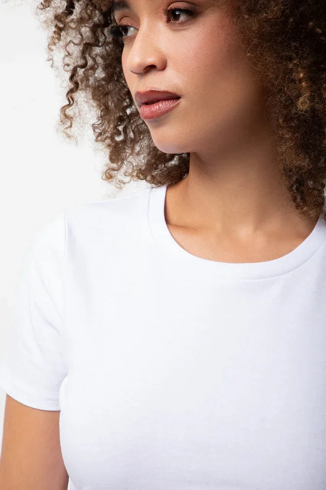 SheerLayering Hidden Button Placket Crew Neck Short Sleeve Fitted T-Shirt White