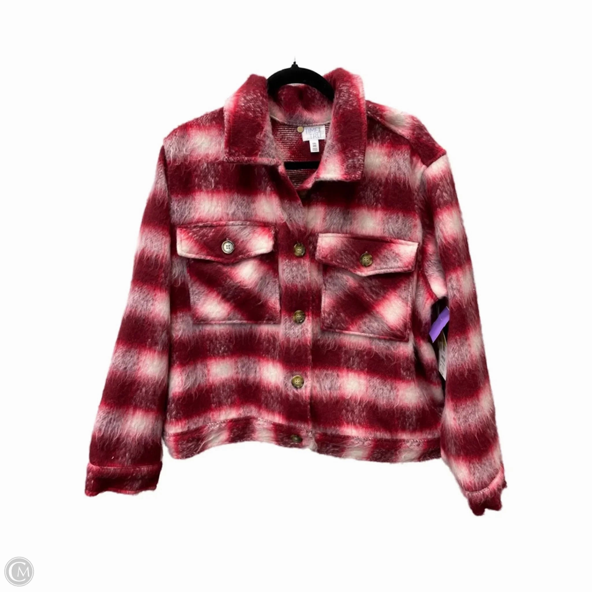 Dry Weather Look Thermal Insulation Jacket Faux Fur & Sherpa By Time And Tru In Red & White, Size: 2x