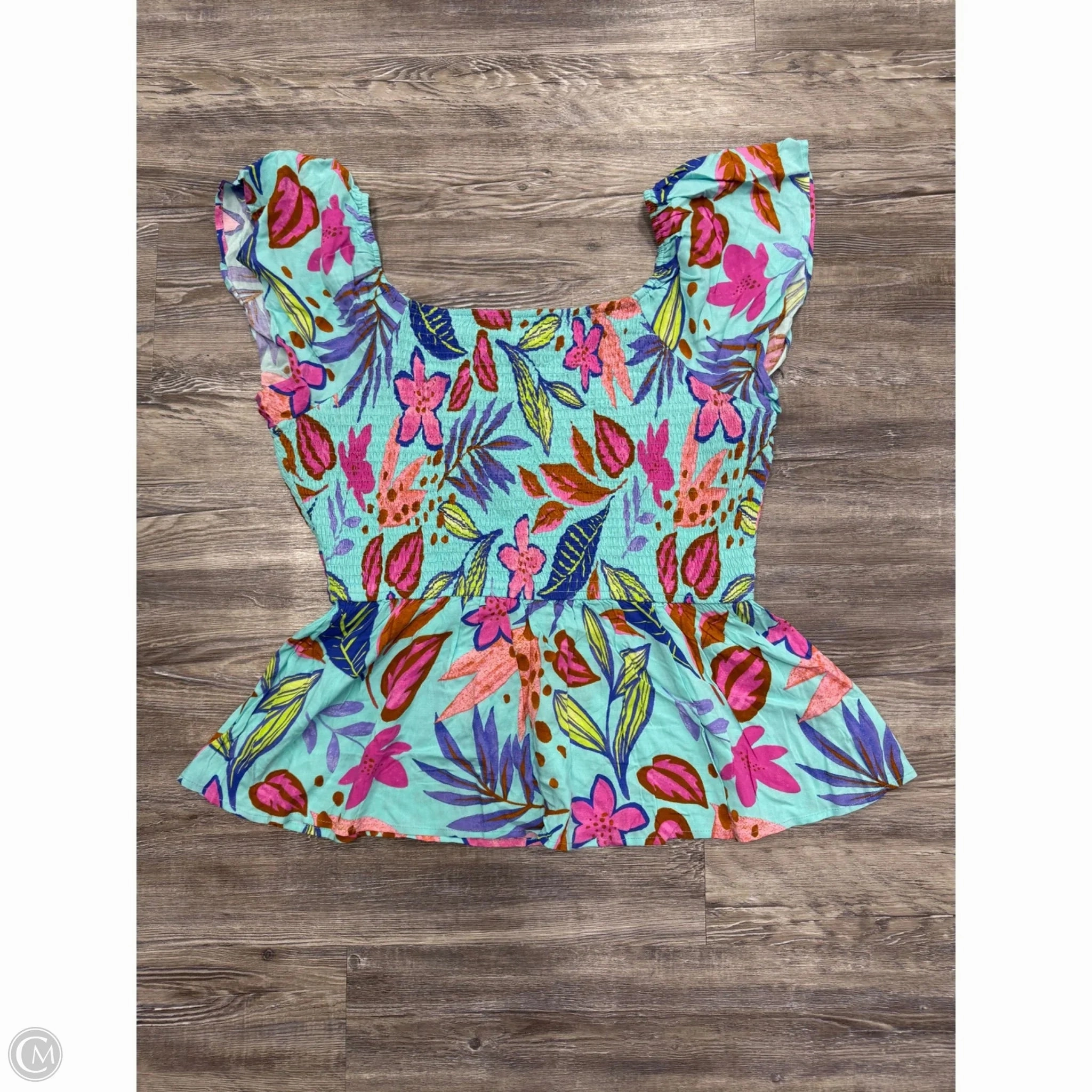 Comfy Casual Fashionable Fit Top Short Sleeve By Emily Wonder In Blue, Size: 2x