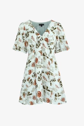 Smart and Sleek Adelaide Ivory Floral SS Button Front Mini Dress
