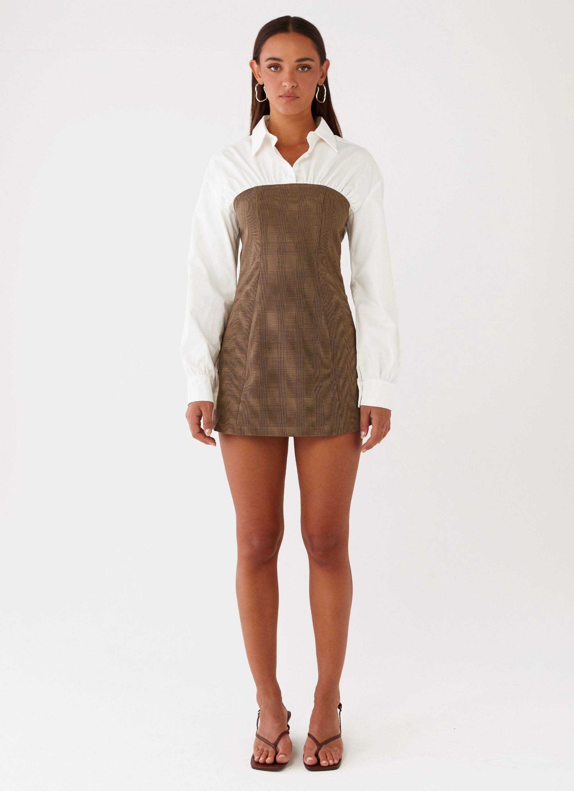Adelaide Shirt Mini Dress - Brown Elegant Look Neutral-Shade