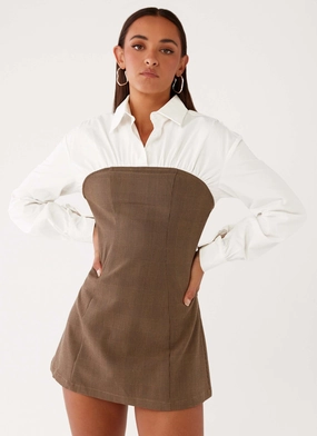 Adelaide Shirt Mini Dress - Brown Soft And Comfortable Air Comfort