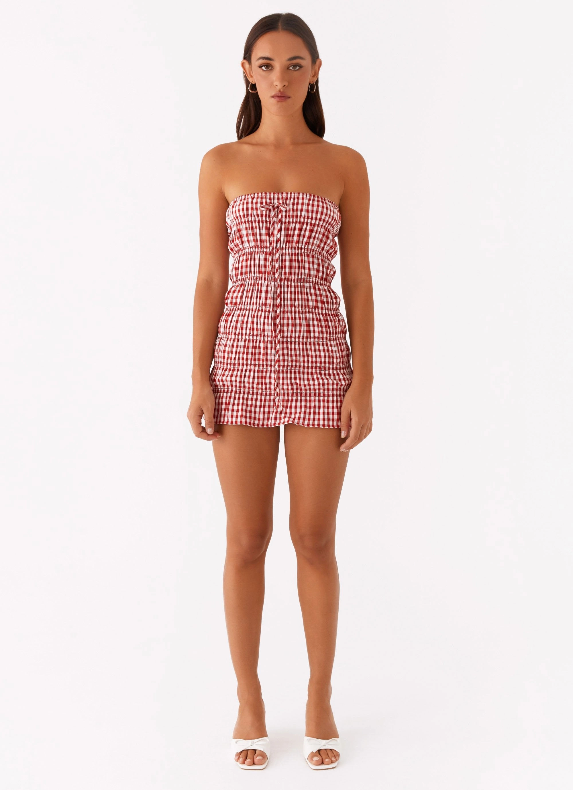 Adele Mini Dress - Red Gingham Neutral Finish