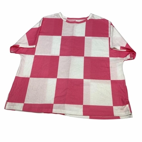 Stretchable Weave Top Ss By Cmf In Pink & White, Size:2X