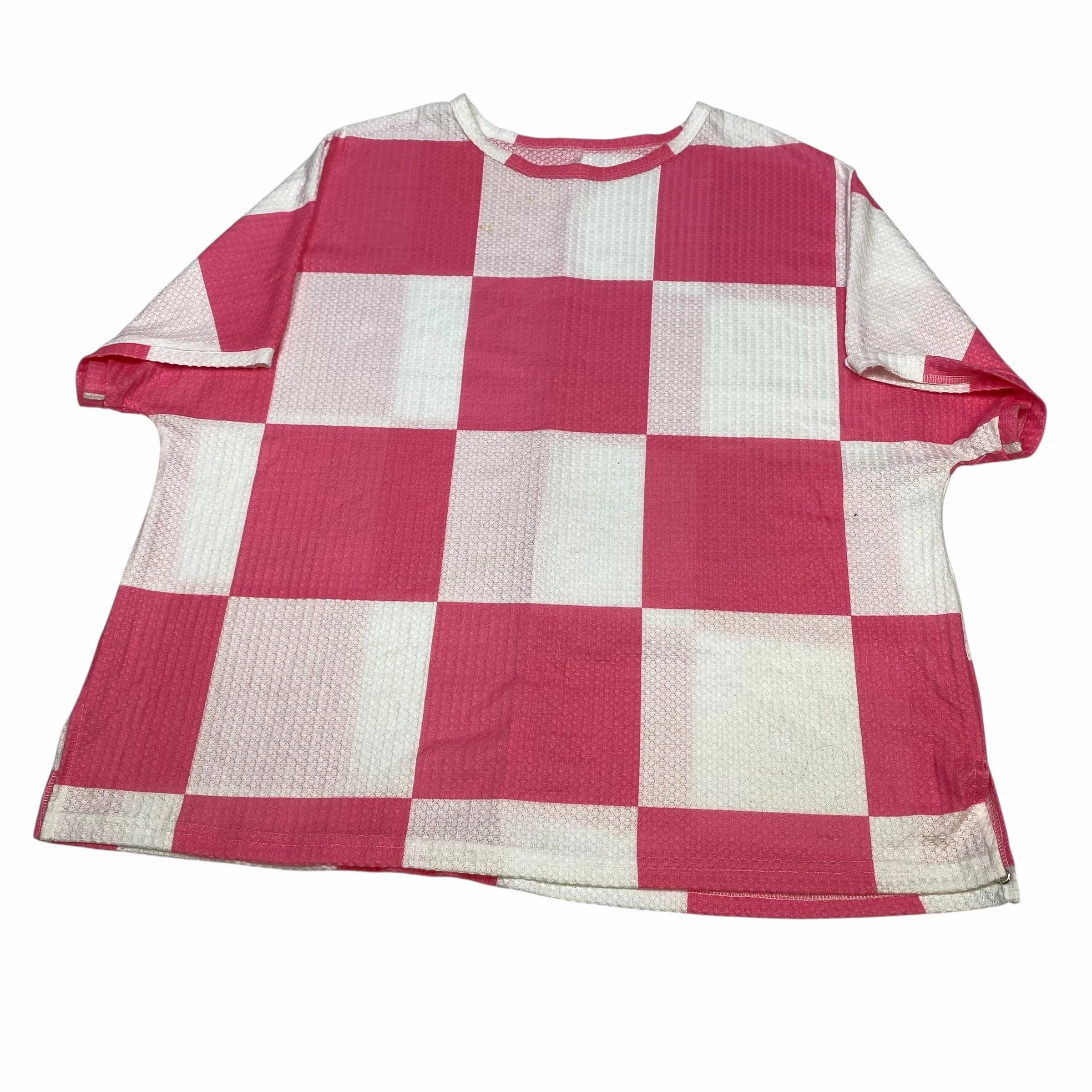 Stretchable Weave Top Ss By Cmf In Pink & White, Size:2X