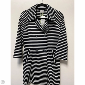 Compact Packable Durable Color Retention Coat Trench Coat By Cabi In Blue & White, Size: S