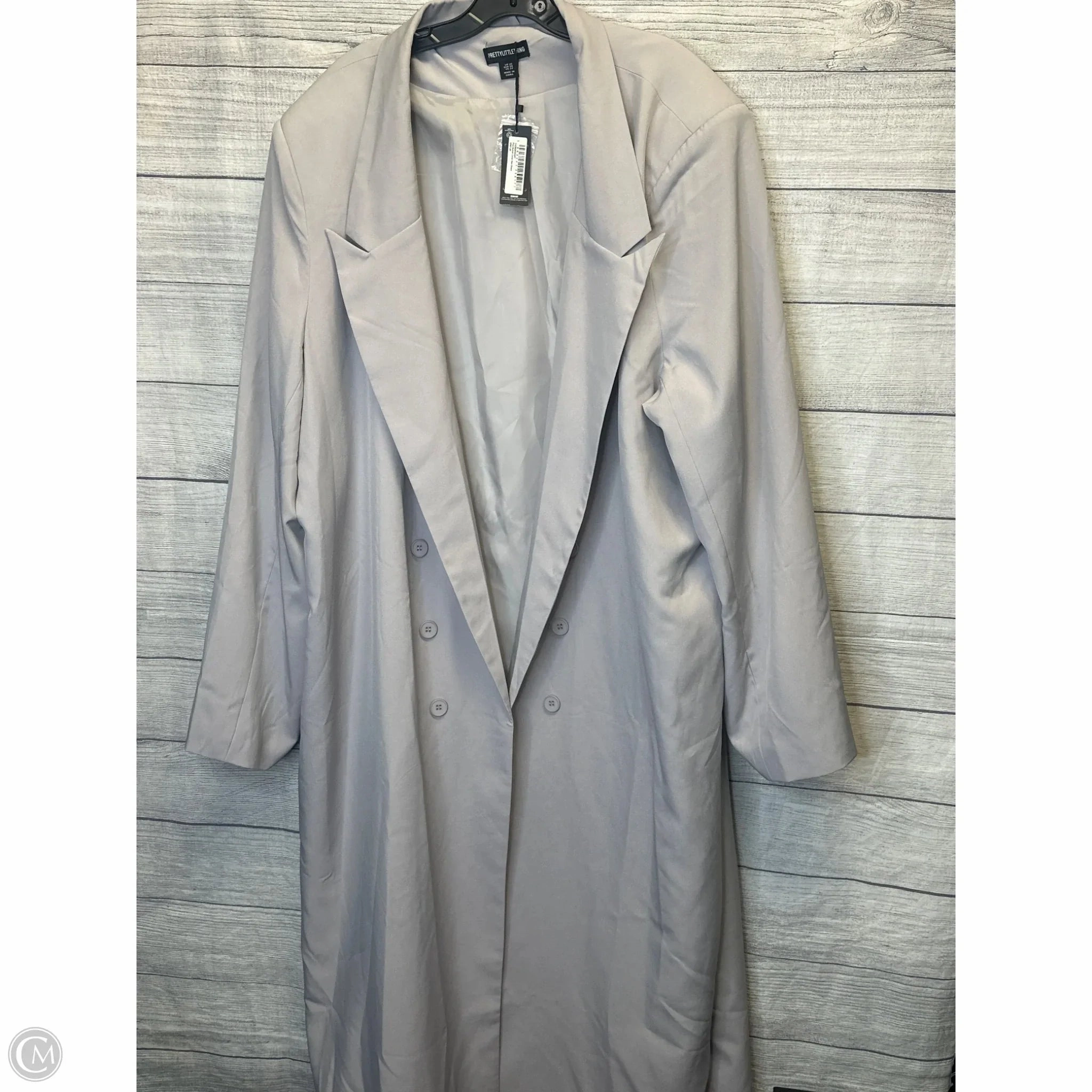 Cotton Twill Coat Trench Coat By Pretty Little Thing In Grey, Size: 22