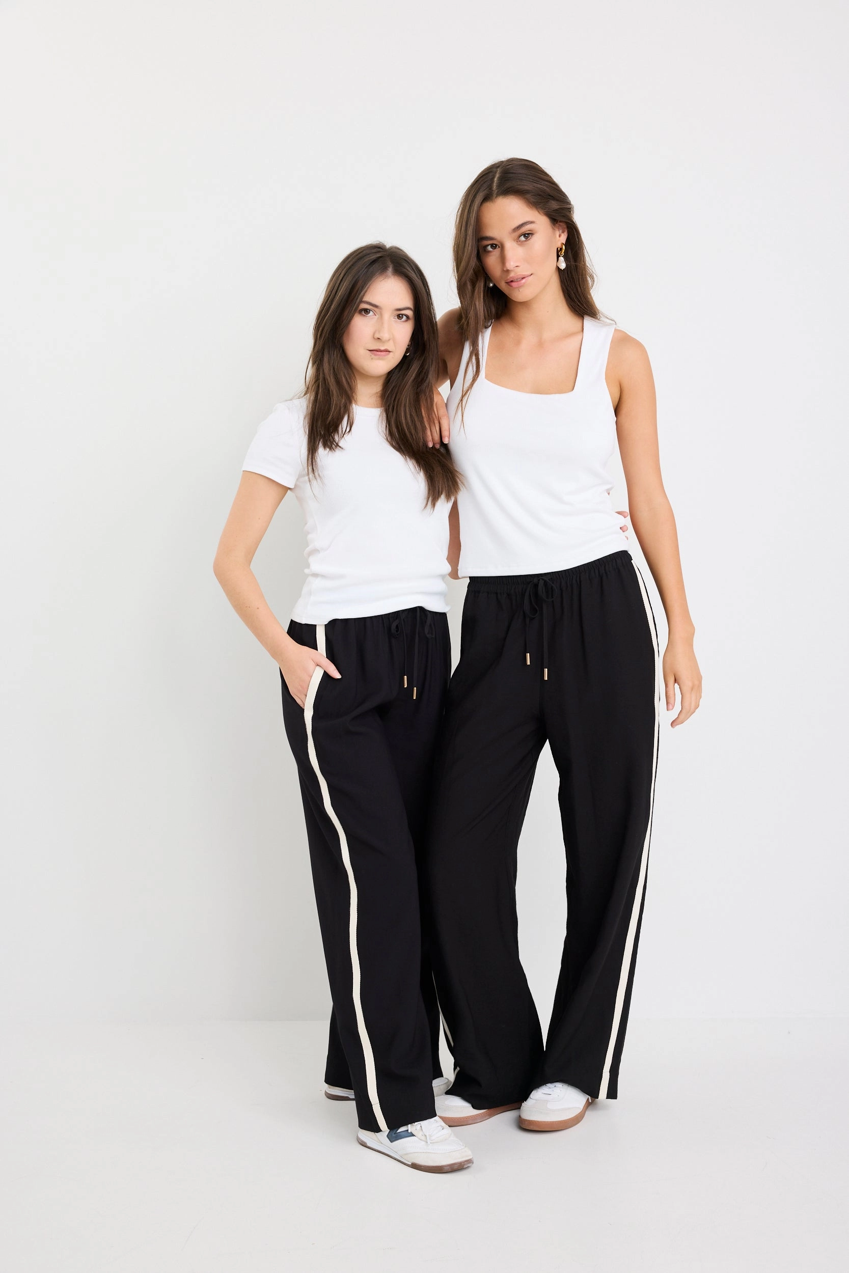 Lightweight Wear Flexible Comfort Wear Townie Black Matte Petite Stripe Side Tape Wide Leg Pants