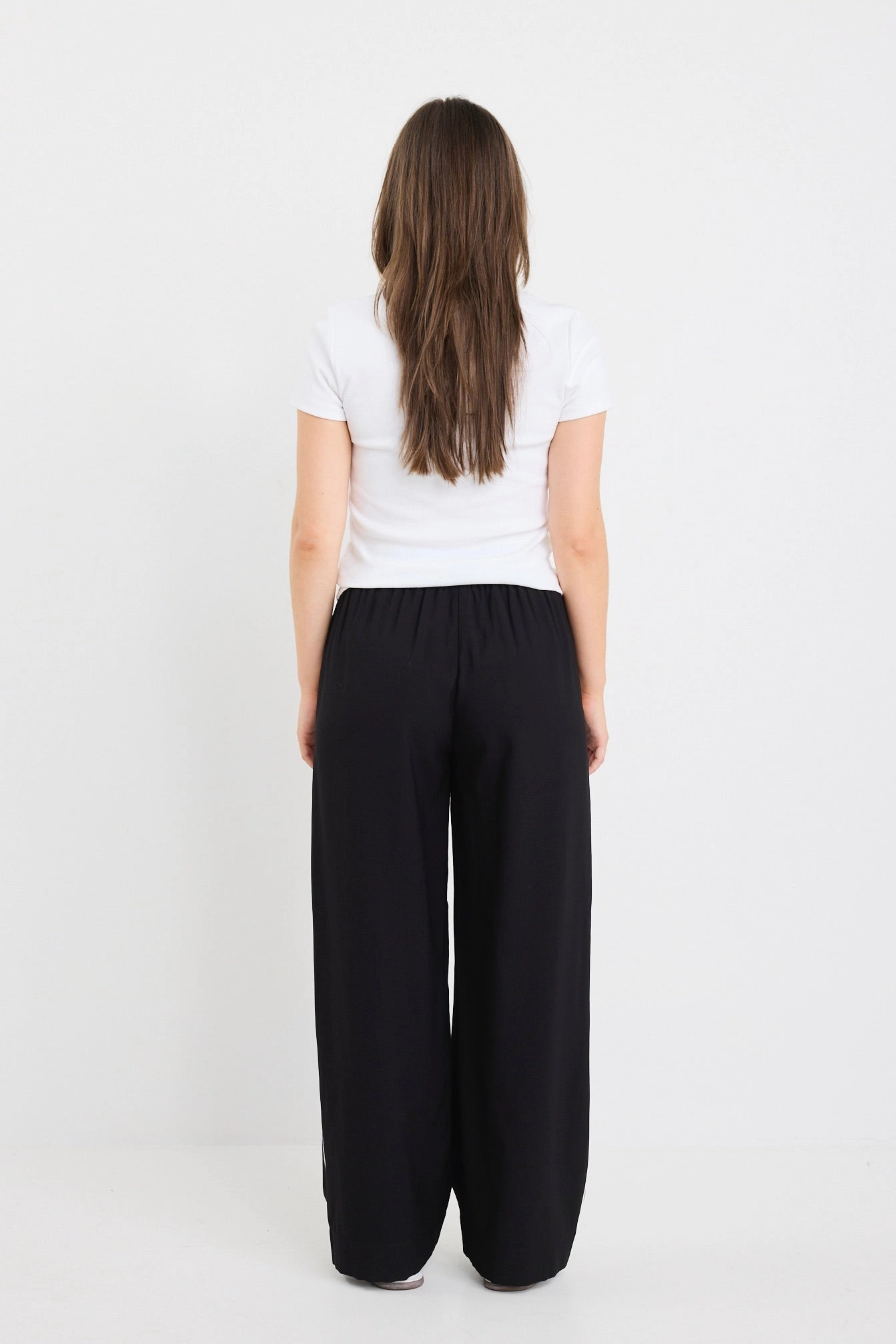 TaglessDesign Townie Black Matte Petite Stripe Side Tape Wide Leg Pants