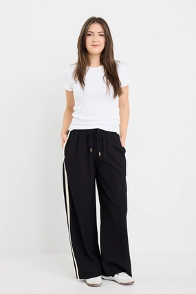 Non Restrictive Sleek Look Townie Black Matte Petite Stripe Side Tape Wide Leg Pants