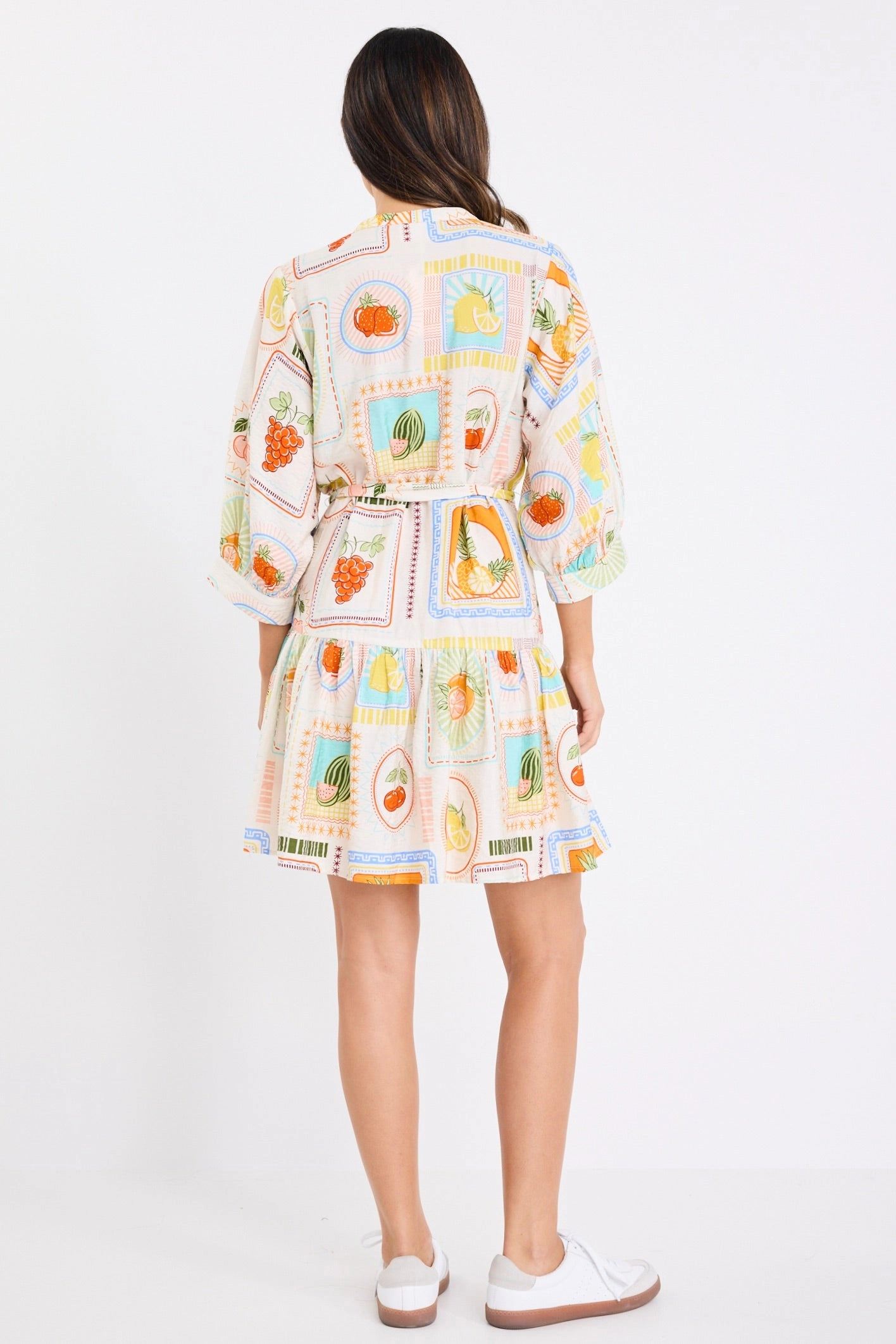 Workwear Comfort Adoration Cream Tropical Postcard Short Sleeve Button Front Mini Dress