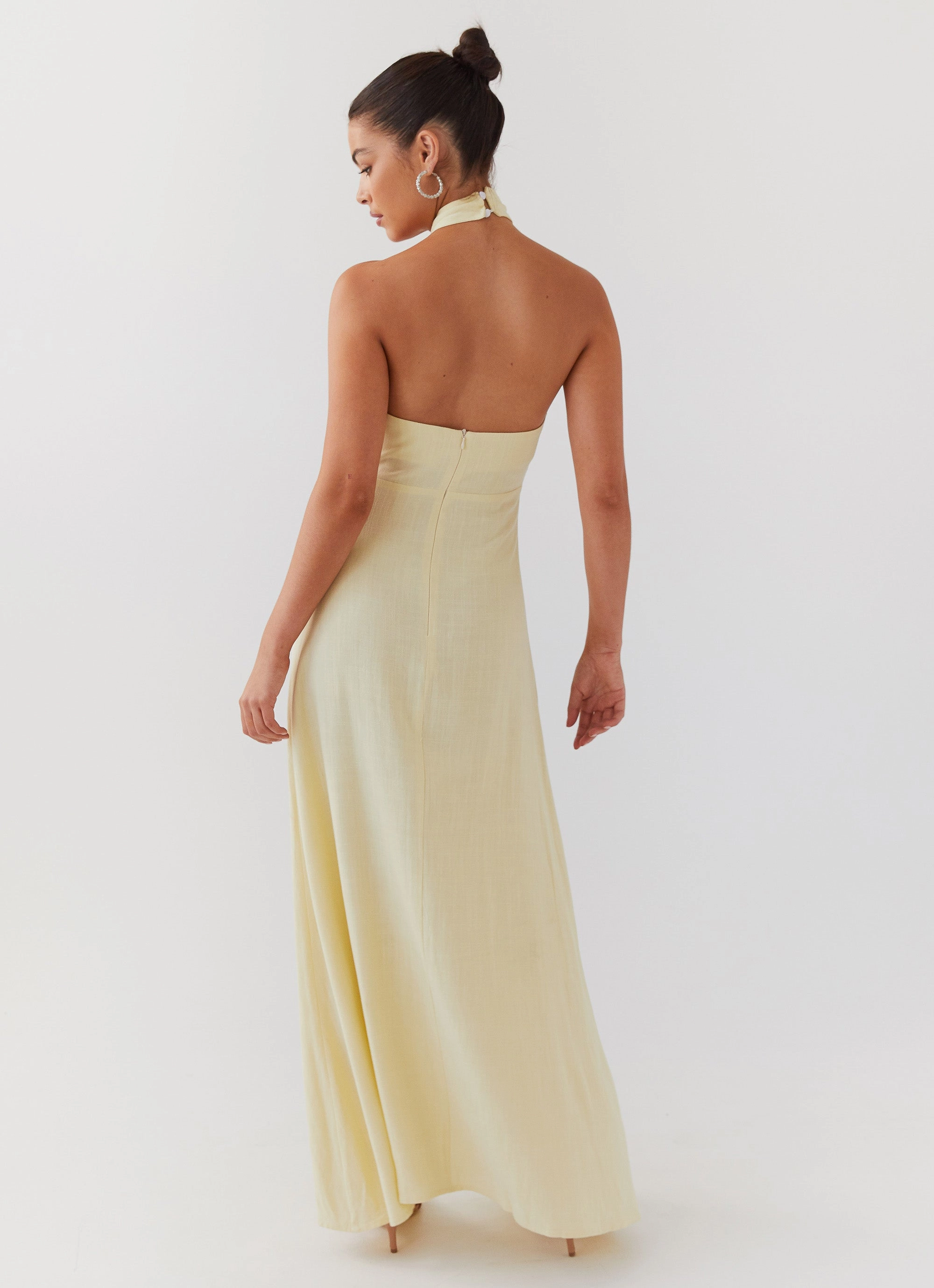 Lined interior Adrienne Linen Maxi Dress - Lemon