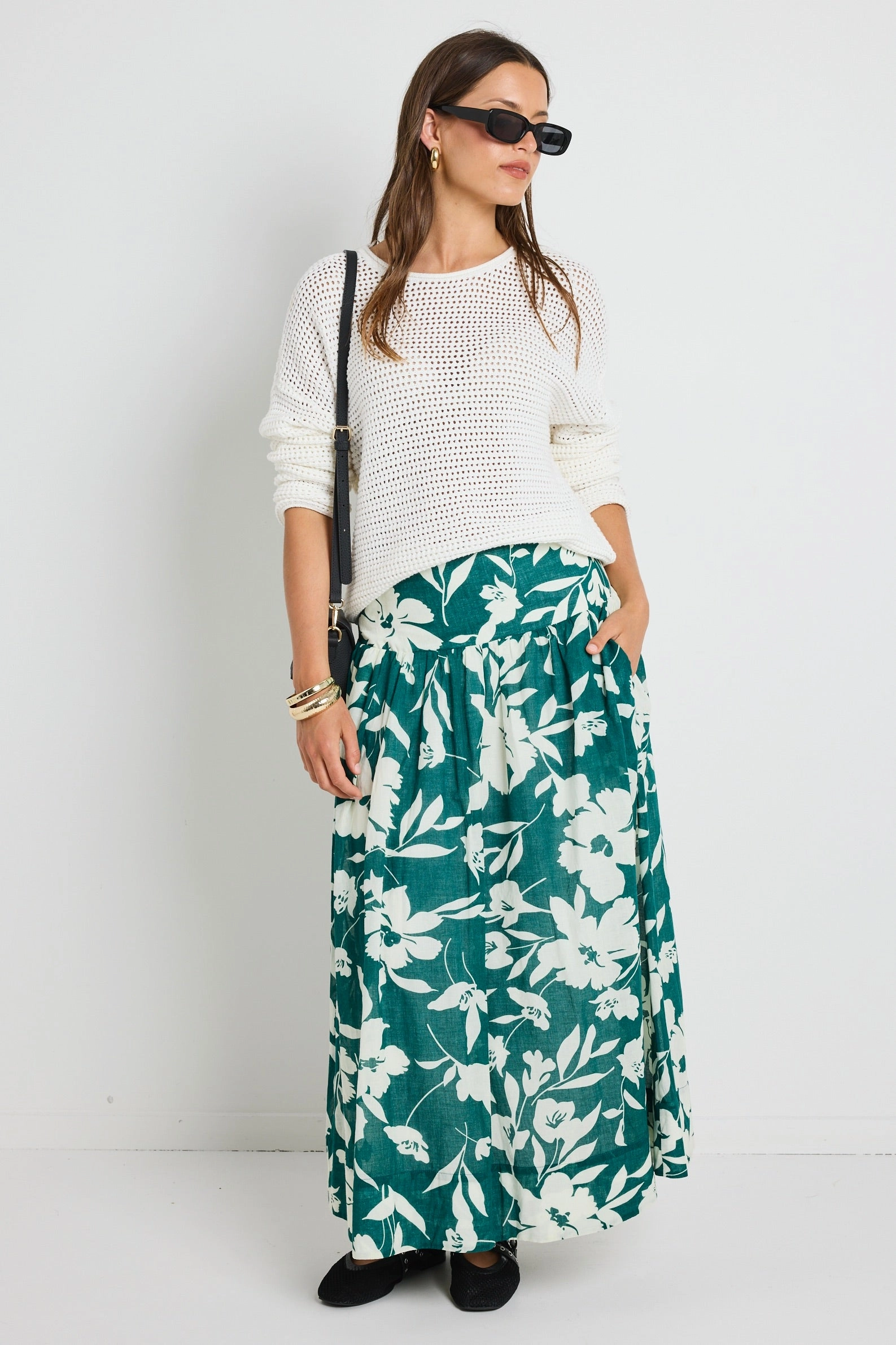 Light Flow Resale Value Affinity Forest Floral Shirred Back Tiered Maxi Skirt