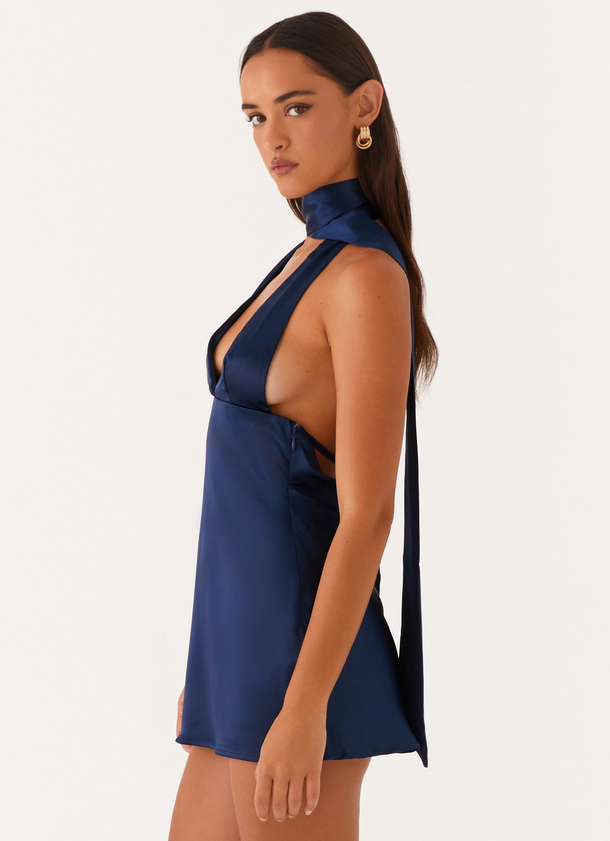 Alicia Satin Halter Mini Dress - Navy Classic and Modern