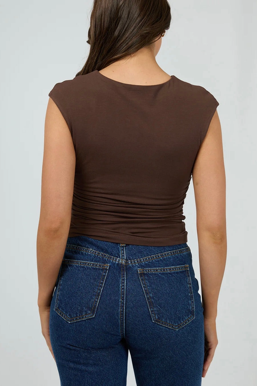 AllSeason Wearability WaterResistant Evie Chocolate Ruched SS Top