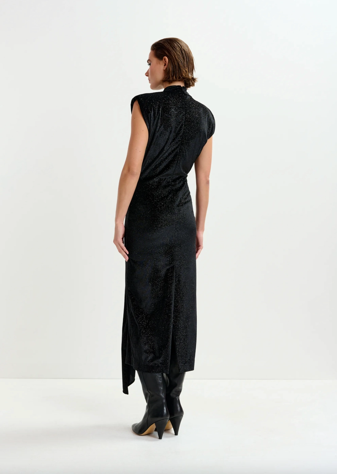 Travel-Style Essentiel Antwerp Inche Velvet Jersey Dress in Black