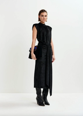 Essentiel Antwerp Inche Velvet Jersey Dress in Black Smart Look Subtle pattern