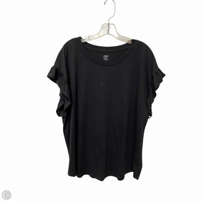 Top Short Sleeve Basic By Crown And Ivy In Black, Size: 2x Embroidered Details Heathered Texture