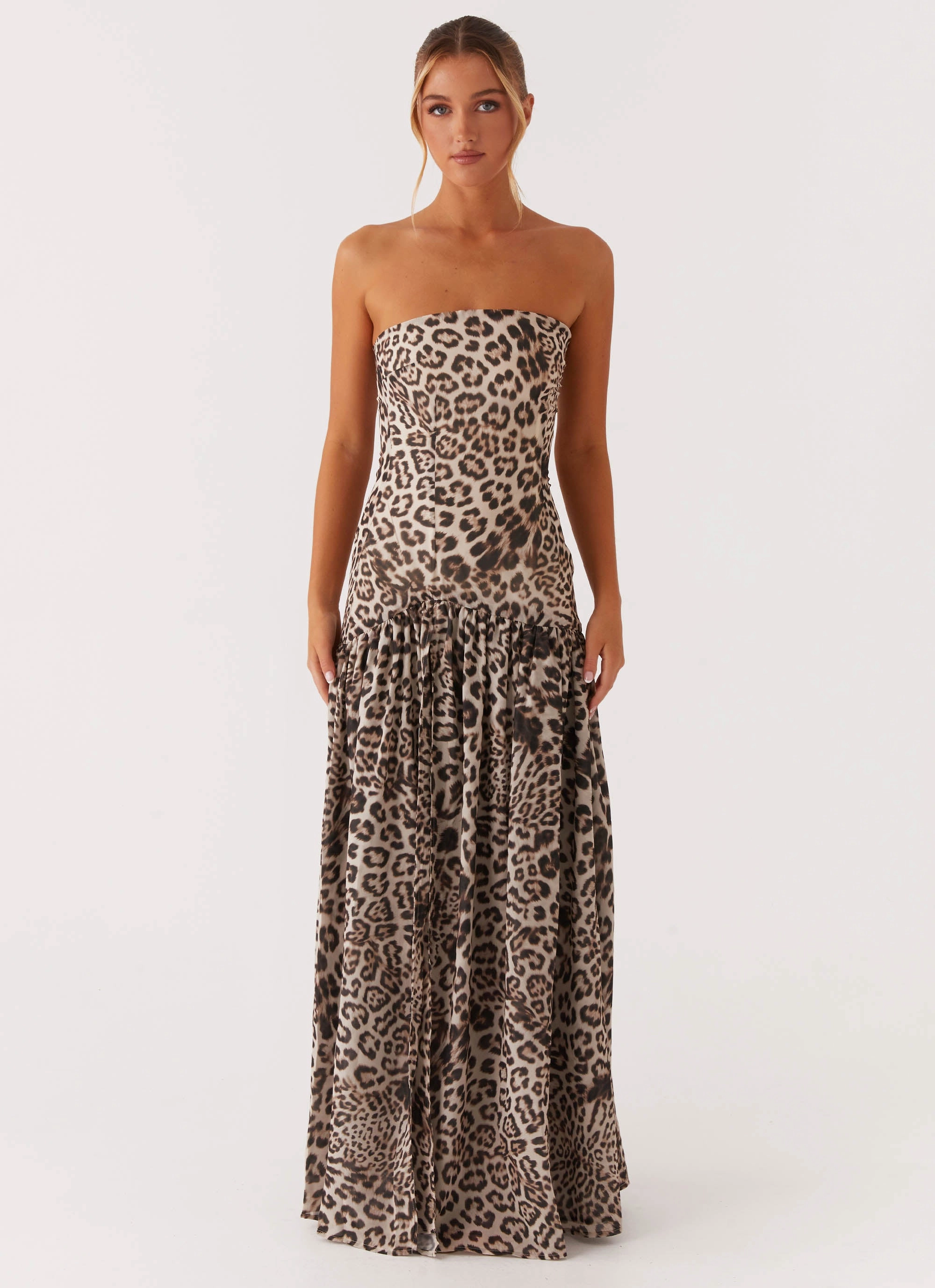 Eden Strapless Maxi Dress - Leopard Natural Form Birthday-Celebration