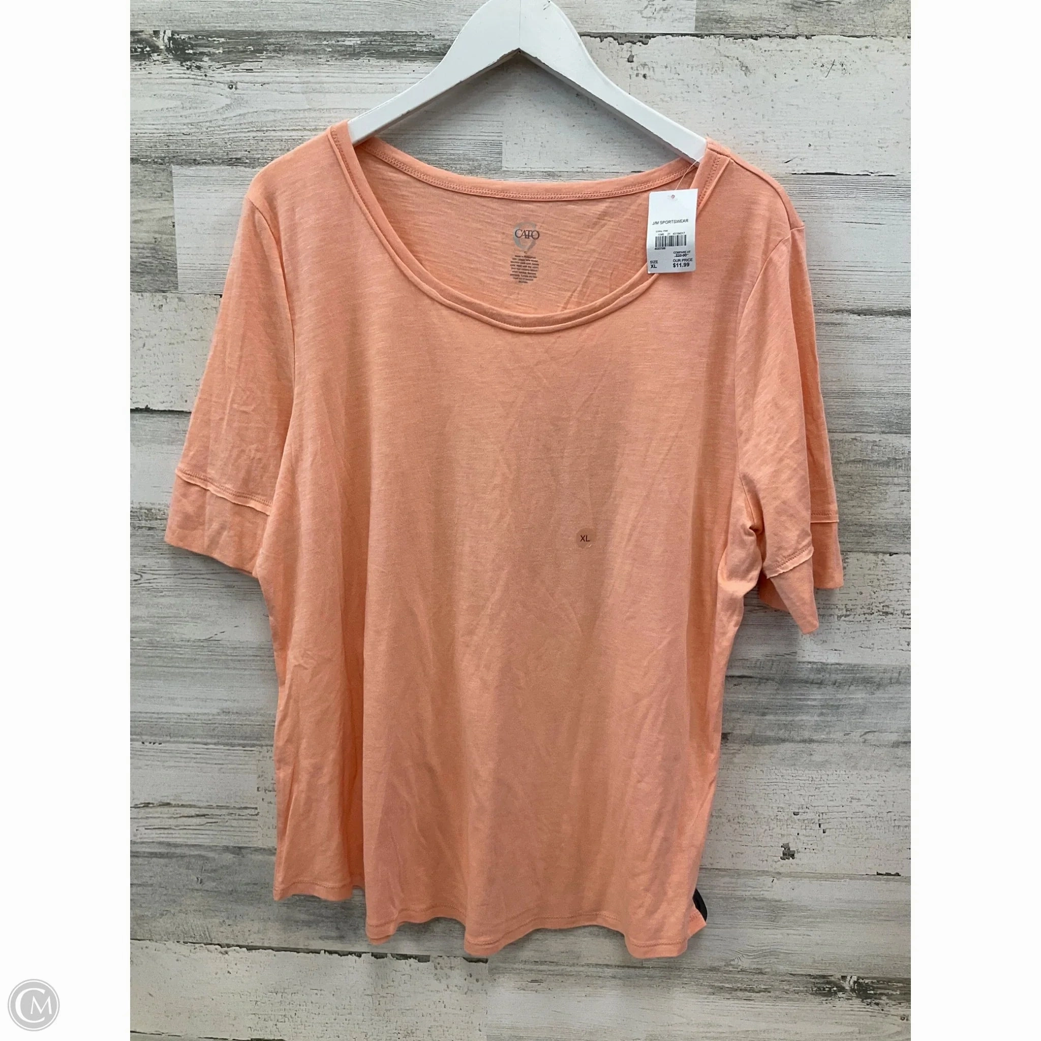 Flexible Waist Top Short Sleeve By Cato In Peach, Size: Xl