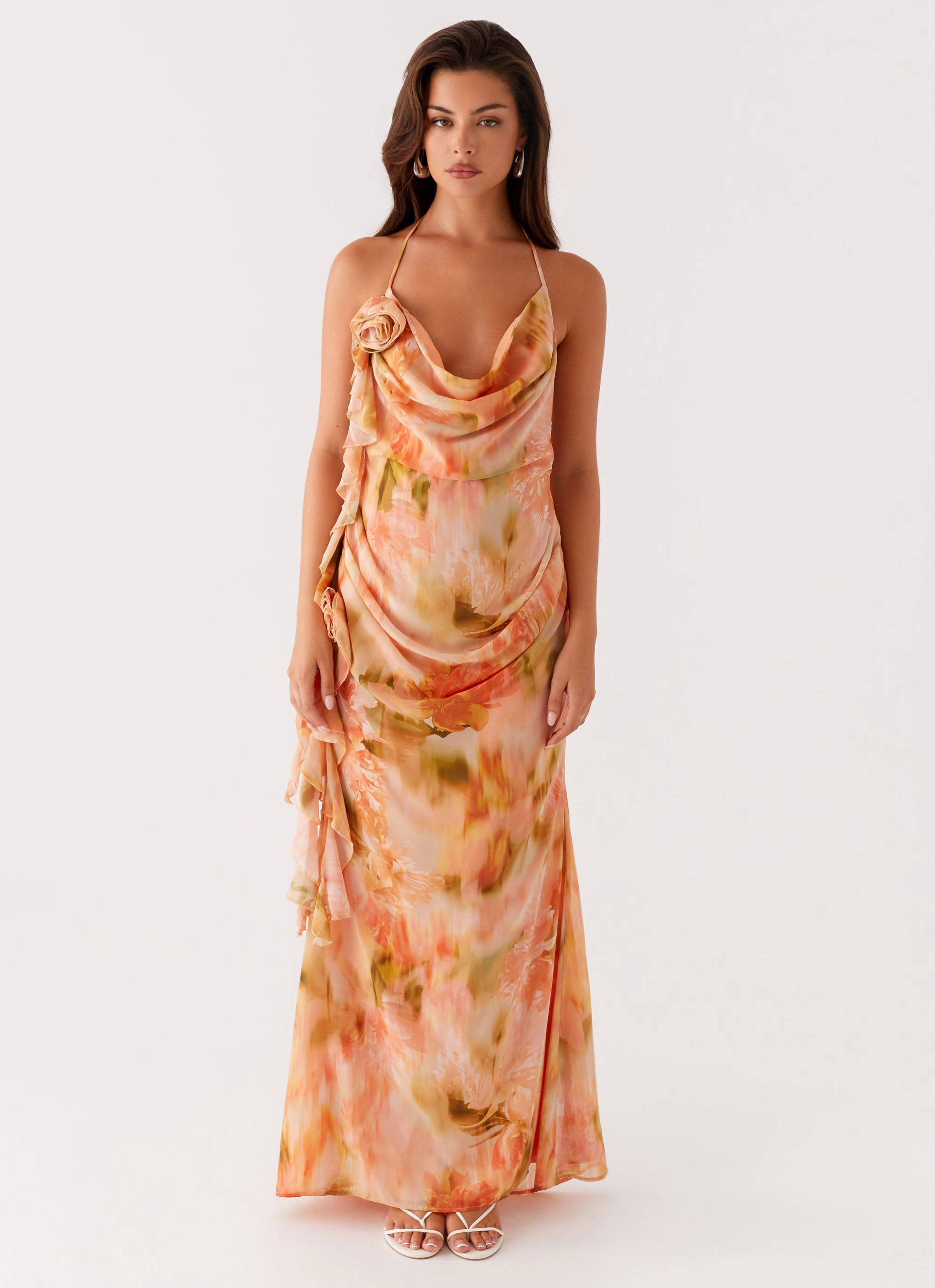 Fluid Cut Diedre Rose Strappy Maxi Dress - Sunset Floral