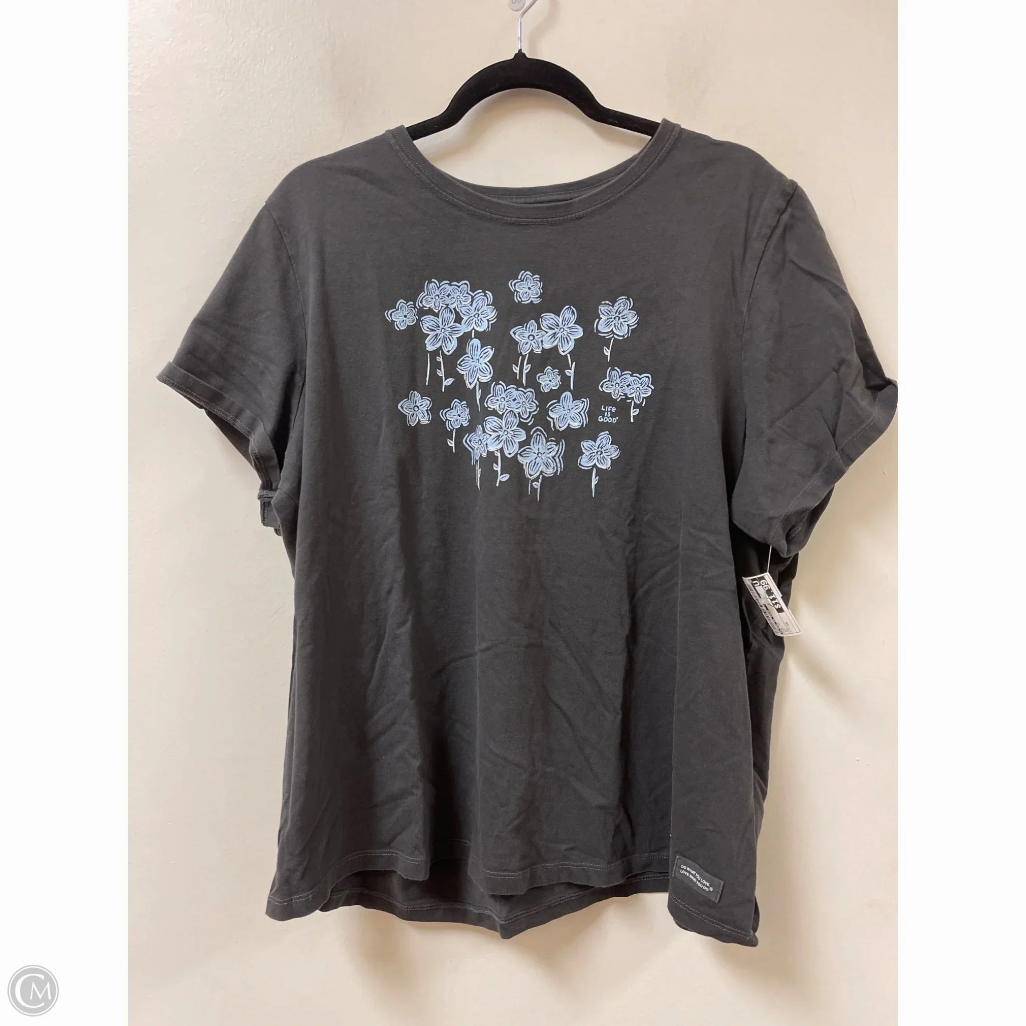 Embroidered Top Short Sleeve By Life Is Good In Grey, Size: 3x