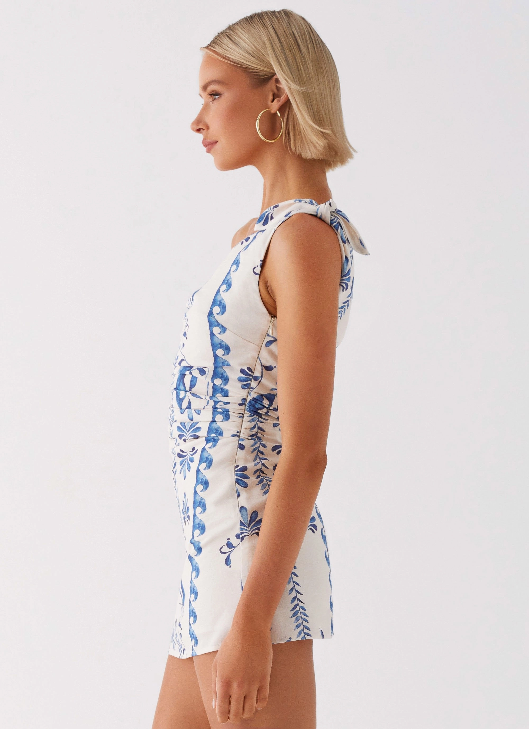 Amazonia Linen Mini Dress - Floral Wave Timeless Waistband Fit Premium Fabric