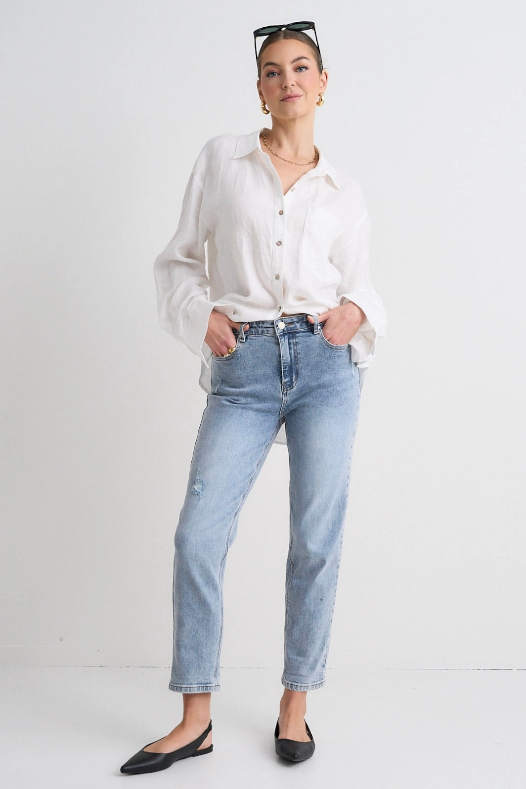High Density Weave Amelia Mid Blue Mid Rise Slim Leg Jean