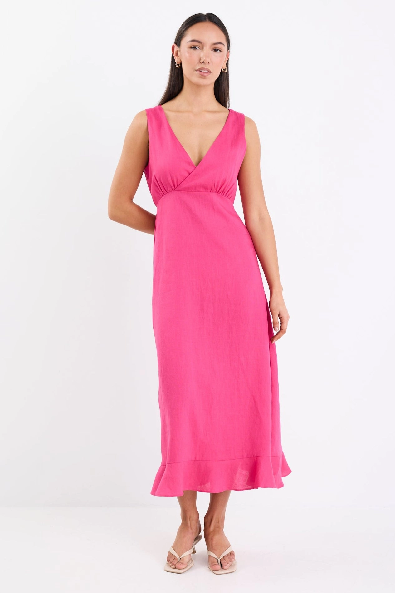 Angelic Hot Pink Sleeveless Midi Dress Art-Gallery Sheer-Overlay