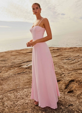 Angelina Linen Maxi Dress - Pink Petal Curve Friendly