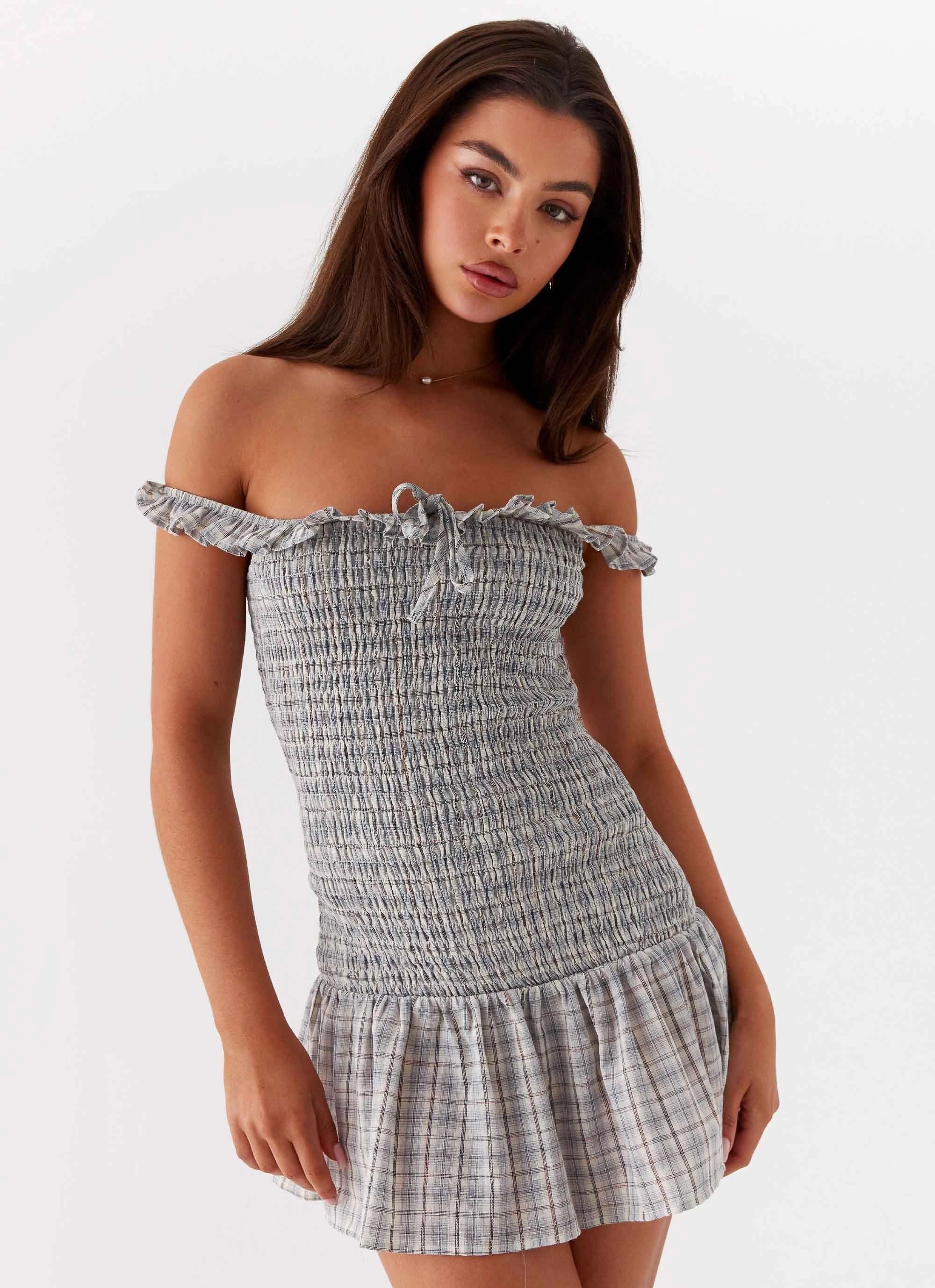 Anica Check Mini Dress - Grey Check Travel Ready