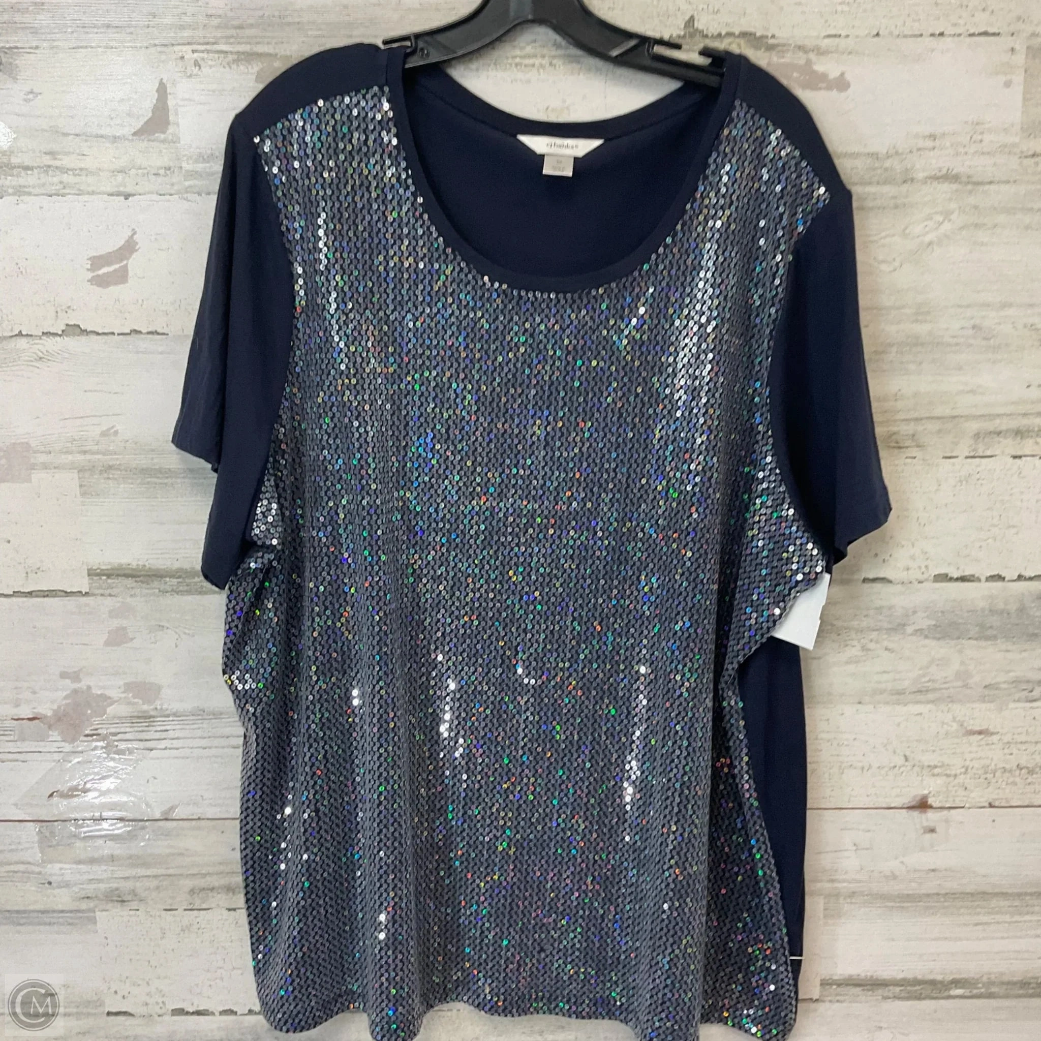 Comfy Vibe MultiPly Fabric Top Short Sleeve By Cj Banks In Blue, Size: 3x