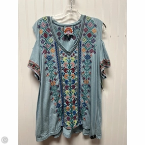 Top Short Sleeve By Johnny Was In Blue, Size: 2x Long Lasting Color Essential Top