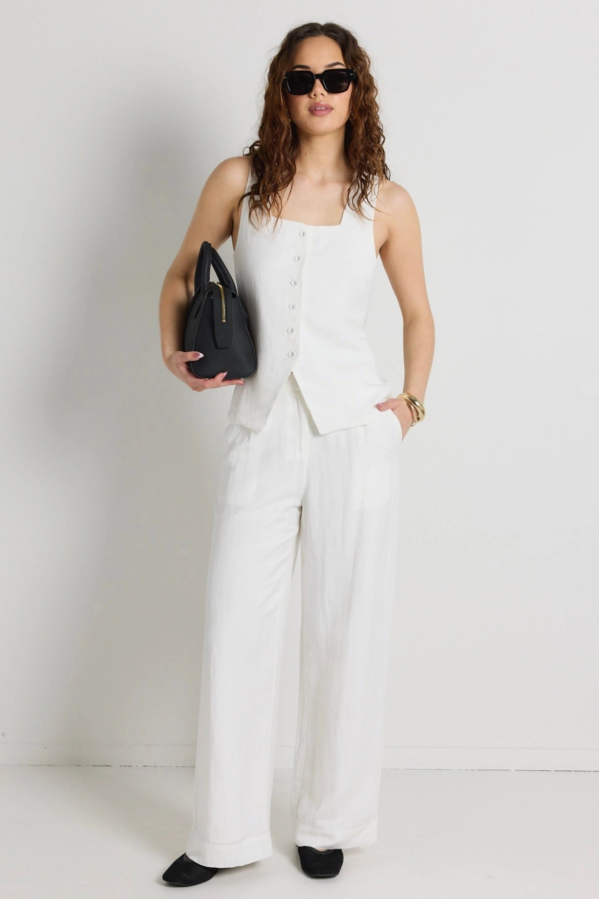 Island Ivory Linen Viscose Pleat Front Wide Leg Pant Soft Fabric