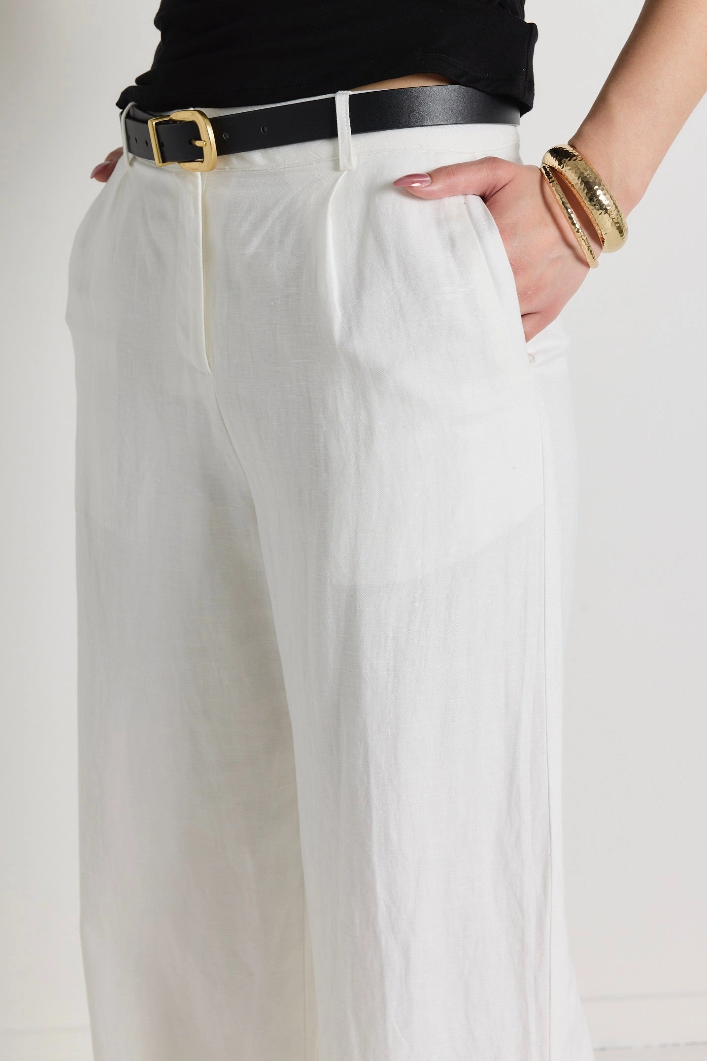 Abrasion Resistant Fabric Performance Comfort Island Ivory Linen Viscose Pleat Front Wide Leg Pant