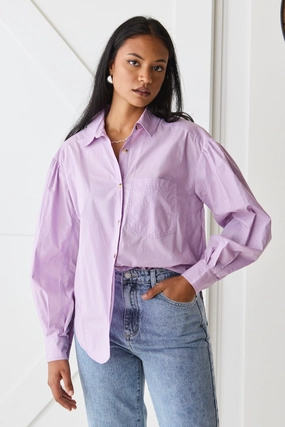 Breezy Lilac Poplin Drop Shoulder LS Shirt QuickPackFoldableDesign WrinkleFree Fabric