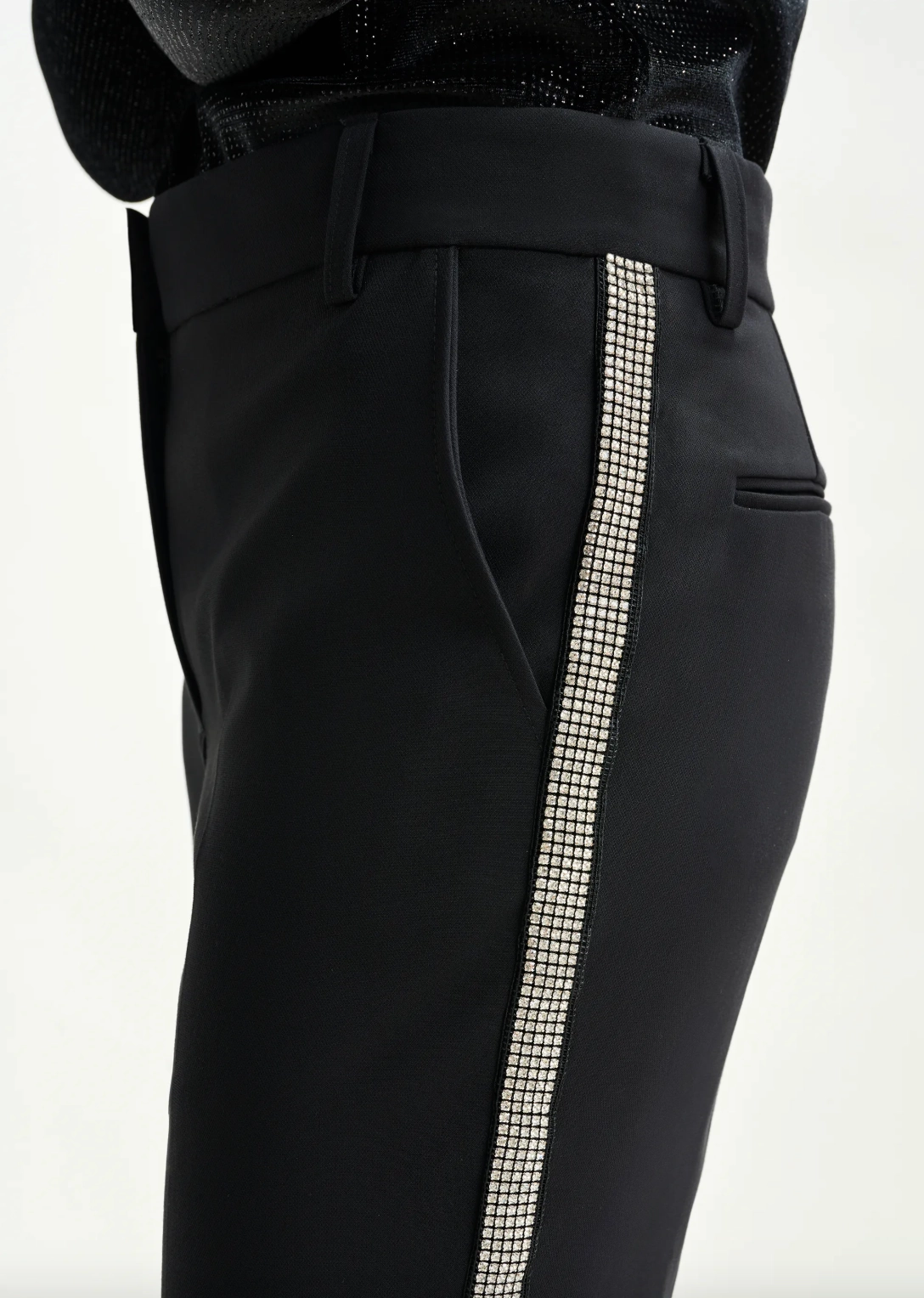 Outdoor Friendly Stretchable Fit Essentiel Antwerp Ibell Rhinestone Tap Pants in Black