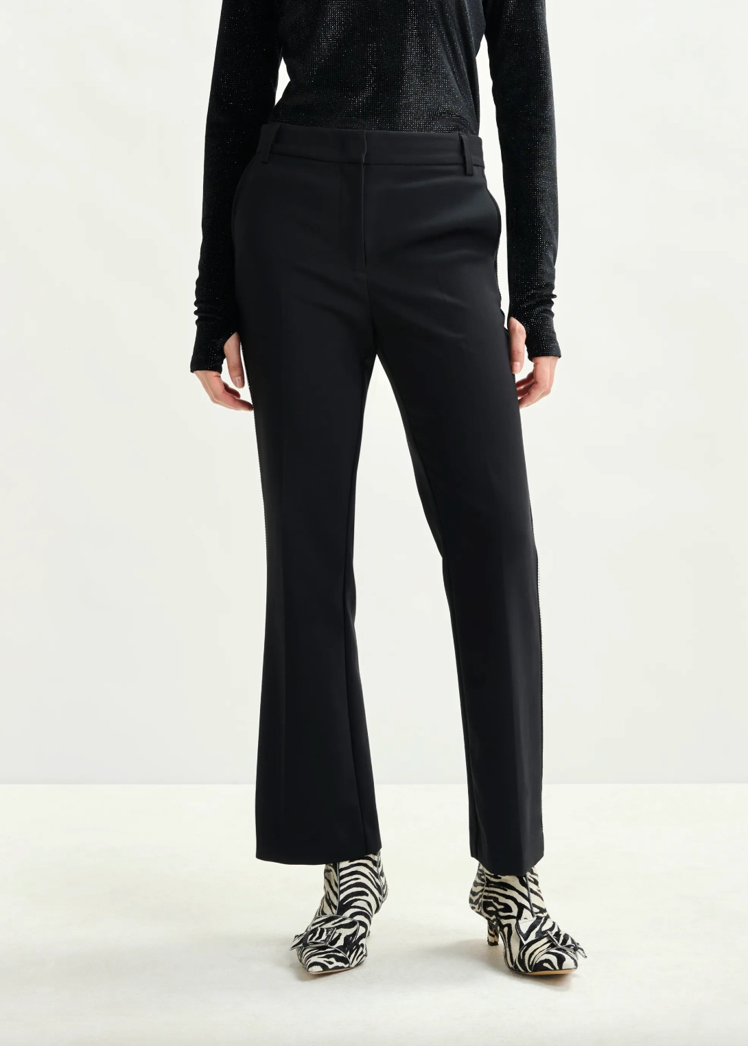 Casual Vibe Essentiel Antwerp Ibell Rhinestone Tap Pants in Black