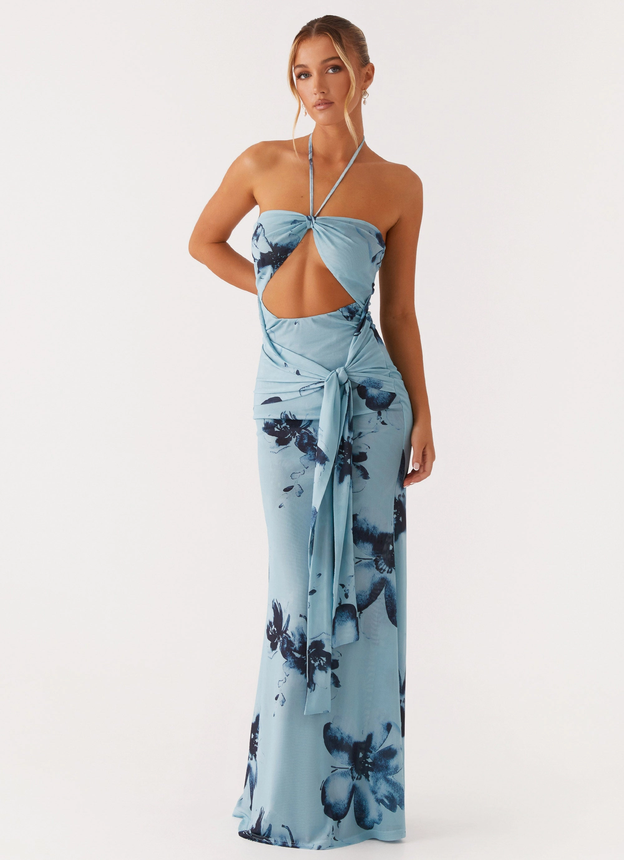 Antonia Maxi Dress - Black Blue Floral Luxe Fit Seasonal Fit