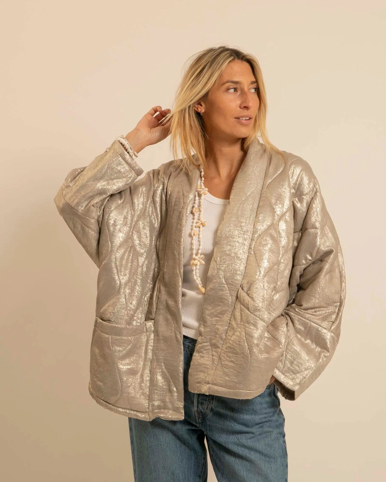 MoistureWickingLining Minimalist Design AOKYANOS Chicago Metallic Kimono