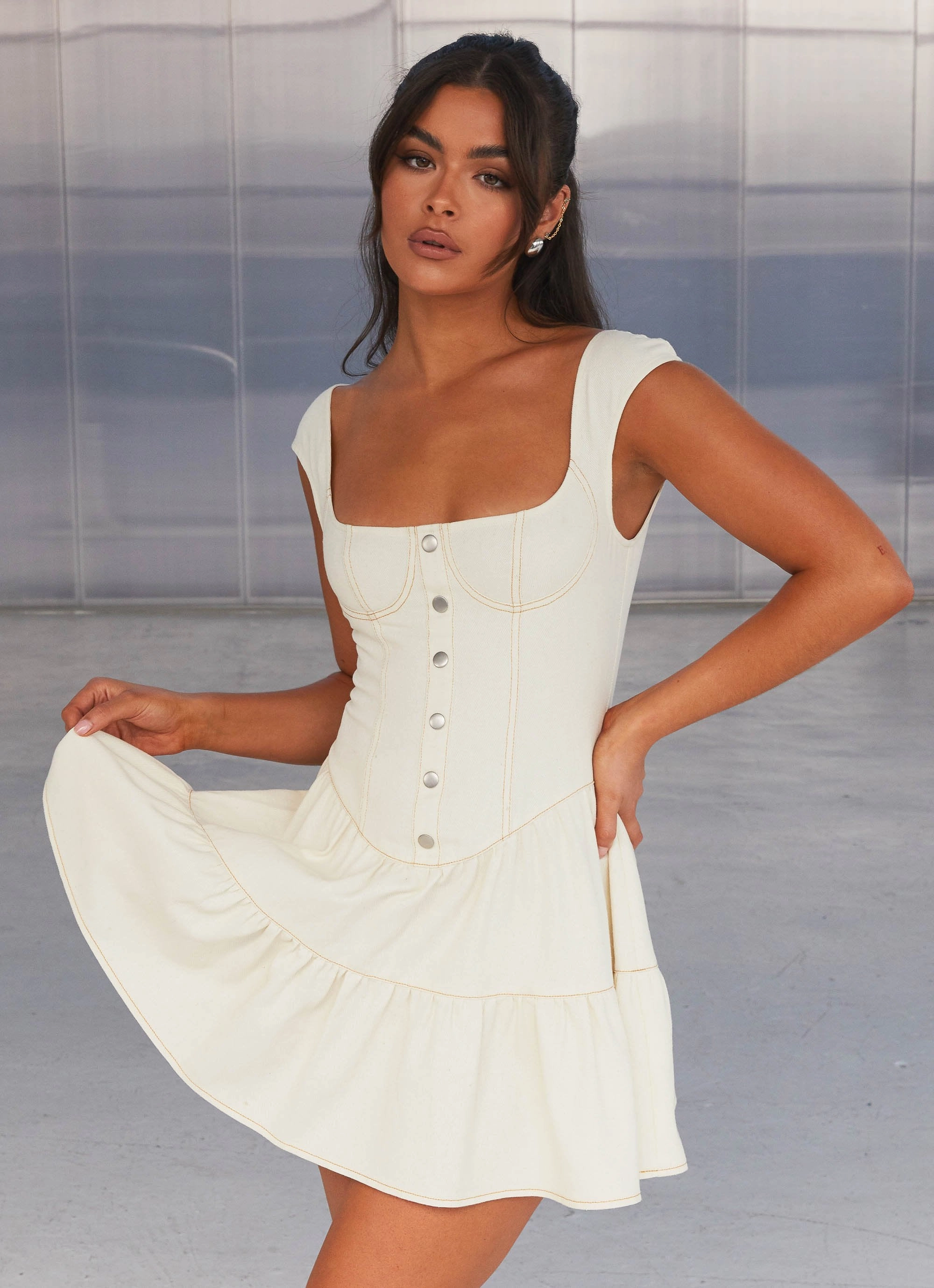 Isabella Denim Bustier Dress - Antique Neutral Look Breezy Style
