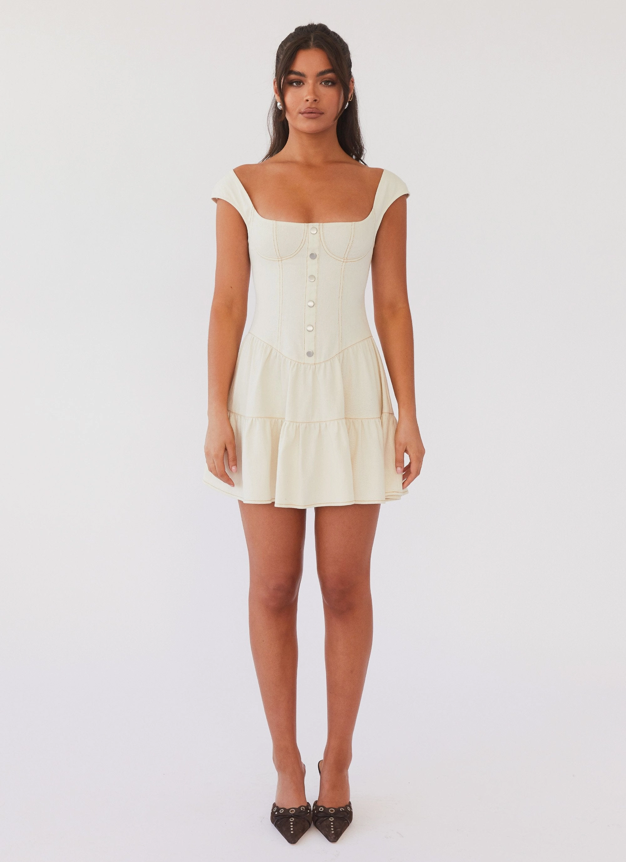 Isabella Denim Bustier Dress - Antique Abrasion-resistant Rooftop-Event