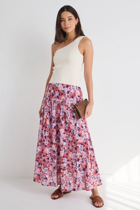 Road Trip Aquarius Lilac Meadows Tiered Split Front Maxi Skirt