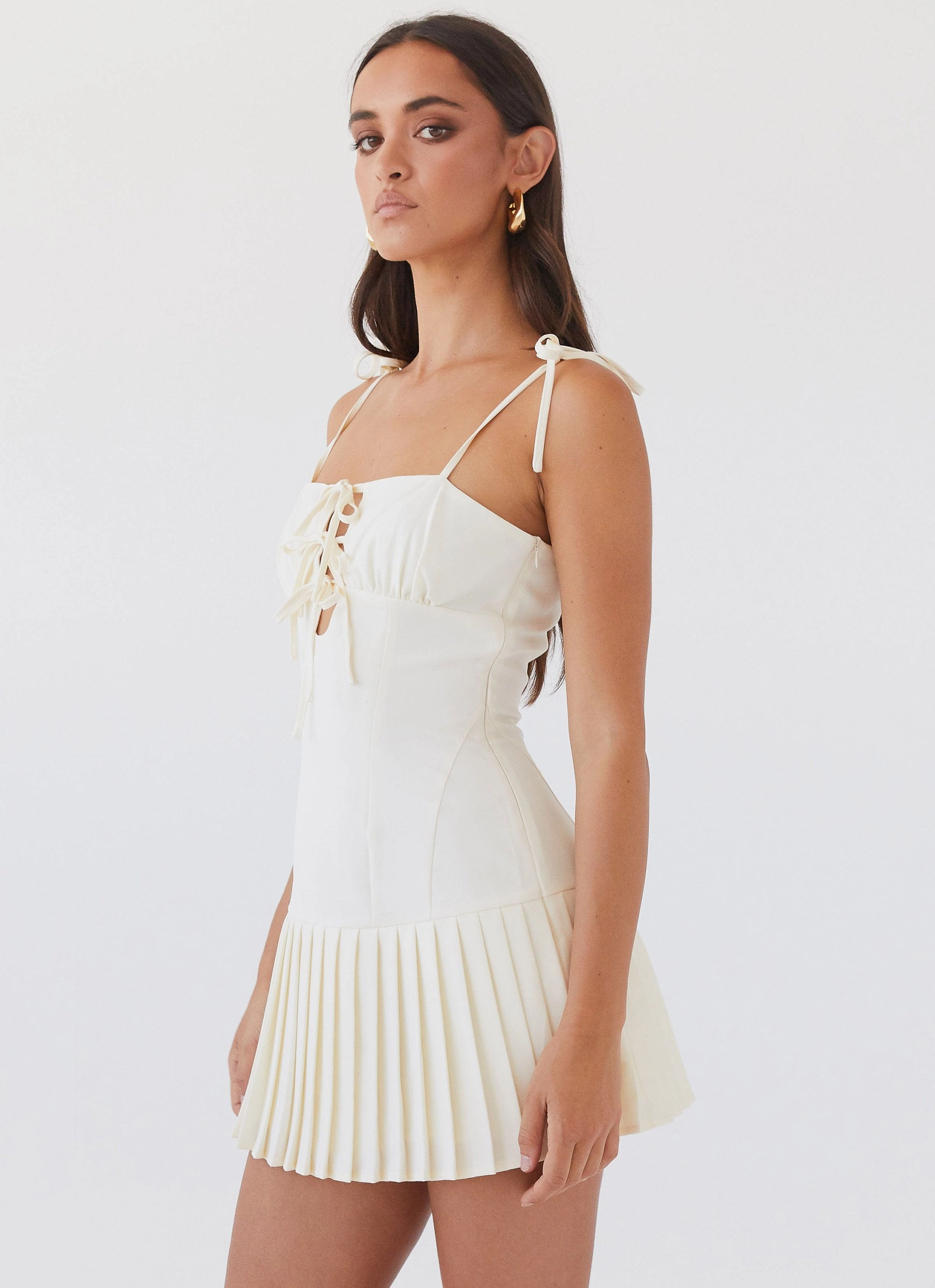 Love Seeker Corset Mini Dress - Ivory Power Soft Collar Accent