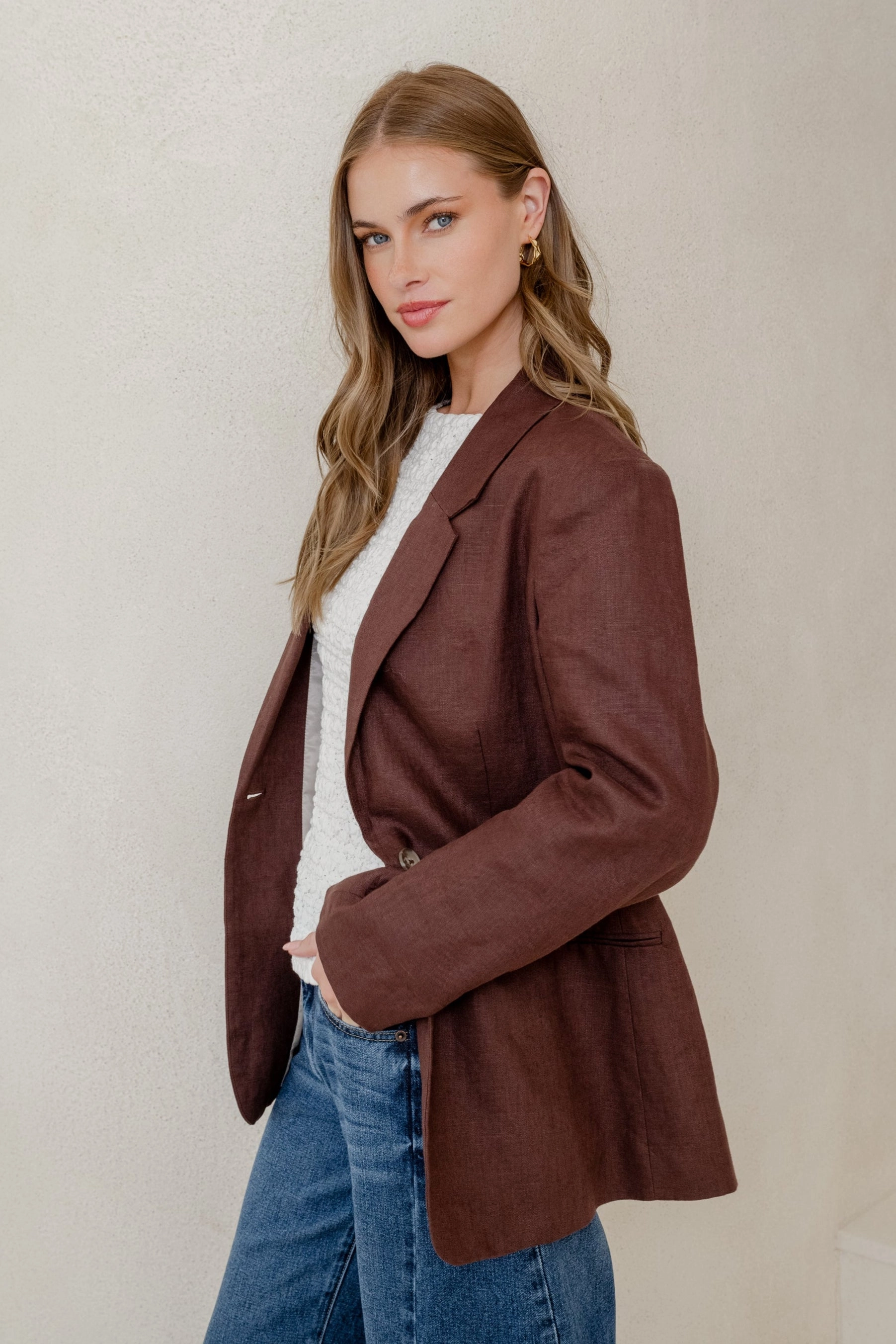 Atlantic Chocolate Linen Classic Blazer Tailored Silhouette Festival Fashion