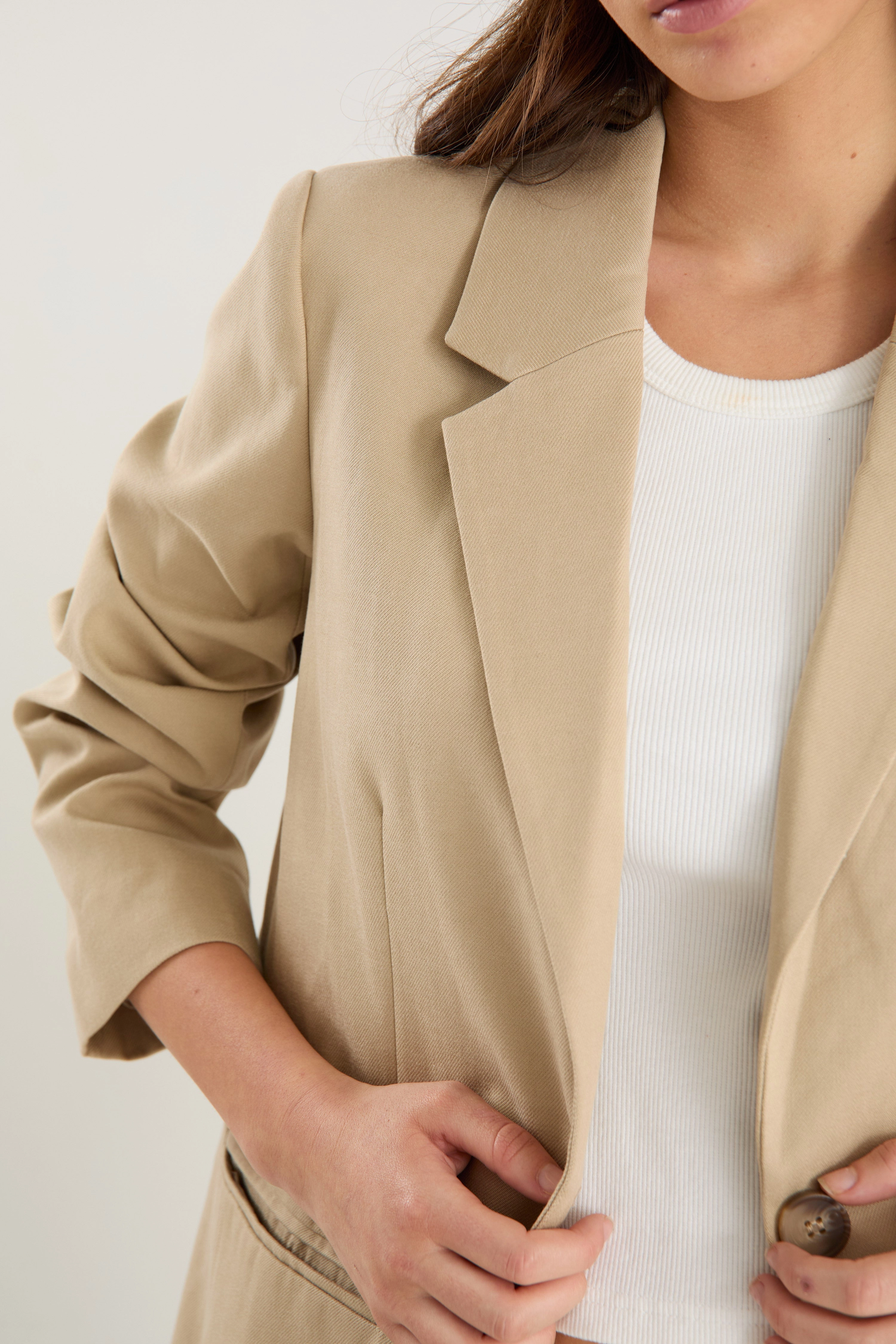 Atlantic Taupe Lyocell Cotton Classic Blazer Embroidered Logo Anti Pilling Treatment